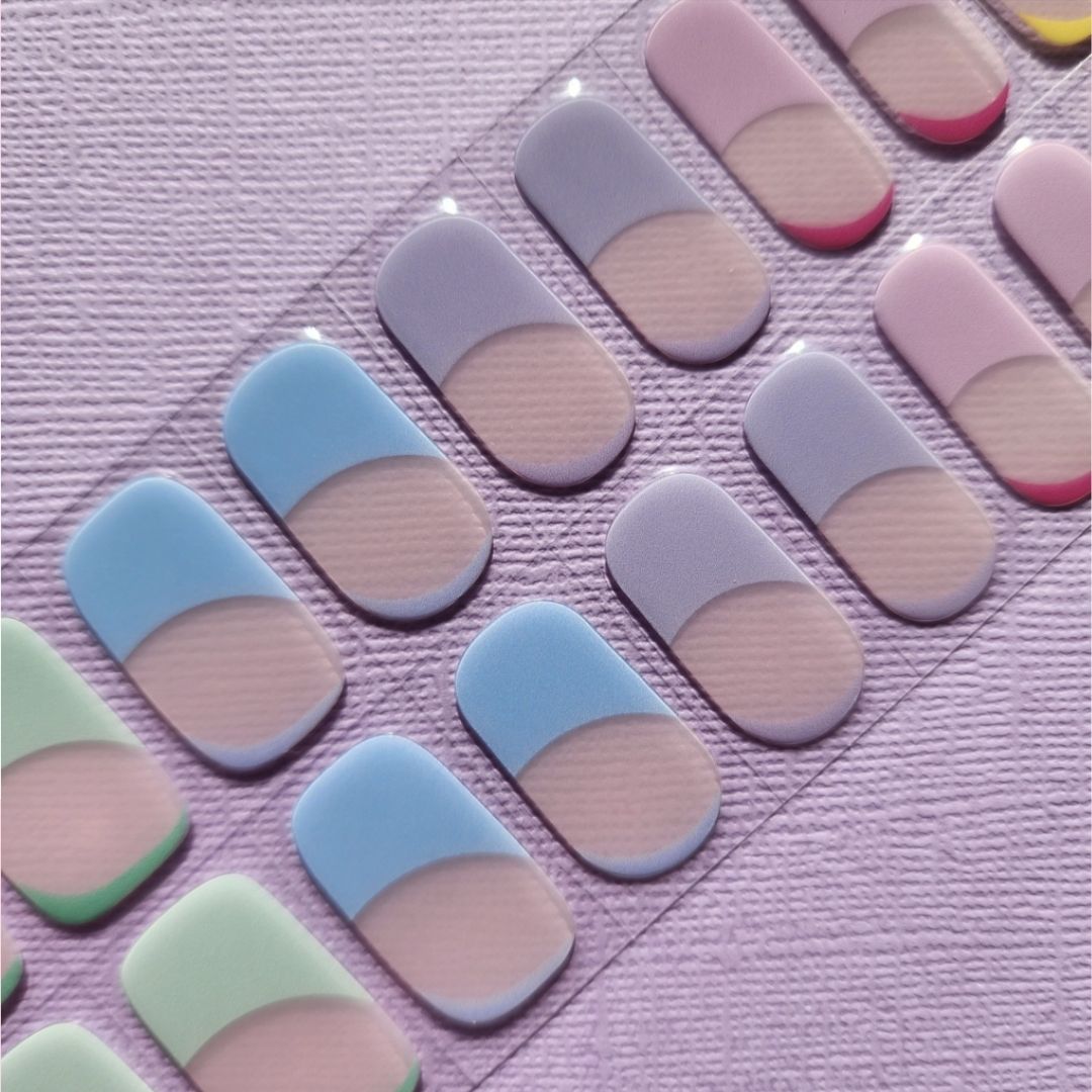 UV Gel Nail Stickers Set - Curved French Tip Pastel