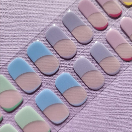 UV Gel Nail Stickers Set - Curved French Tip Pastel